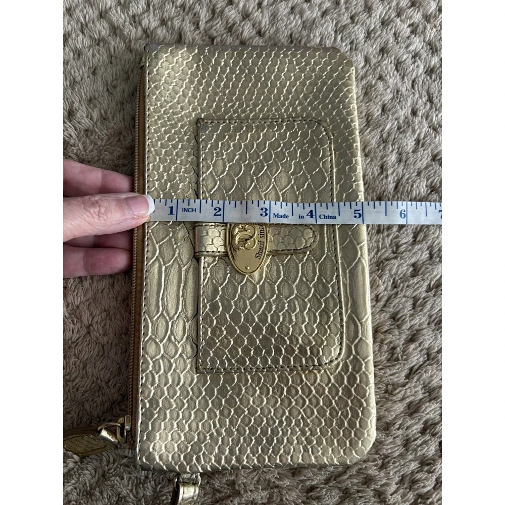 Sharif Gold Croc Embossed Makeup Bag/Clutch Wrist Strap Evening Bag
